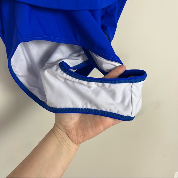 ONE PIECE SWIMSUIT PLUNGE V RUFFLE NECKLINE WITH BELT COBALT BLUE SIZE XL - Picture 15 of 15